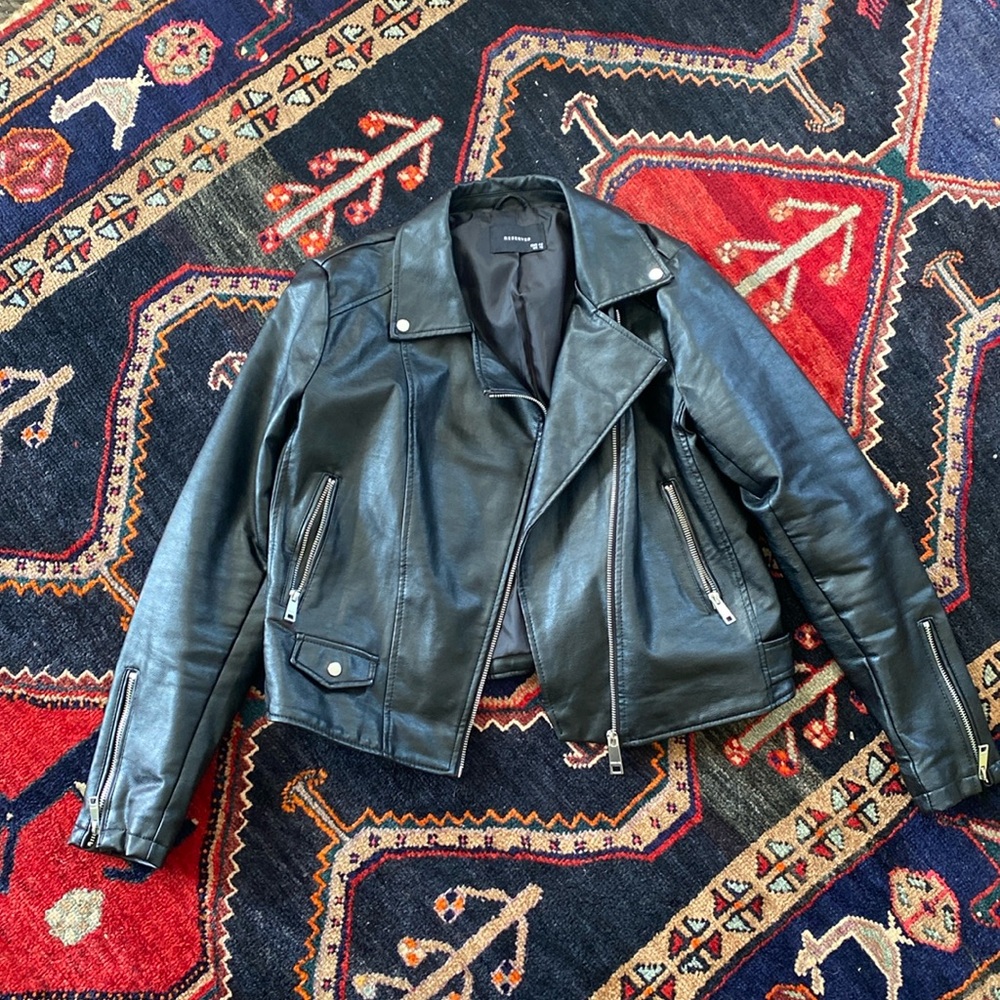 Reserved black vegan leather moto jacket